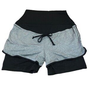 NWT Glampunch Maternity Workout Shorts Black Gray Size Small New
